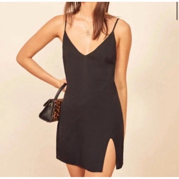 Reformation Dresses & Skirts - Reformation Marlowe Sexy Black Slit Mini Slip Dress Event Party L Womens